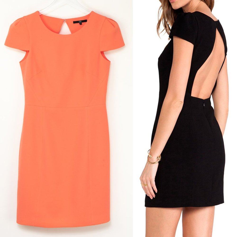 Tibi Bibelot Dress Short Sleeves Mini Coctail Cut Out Back Coral Orange Size 4